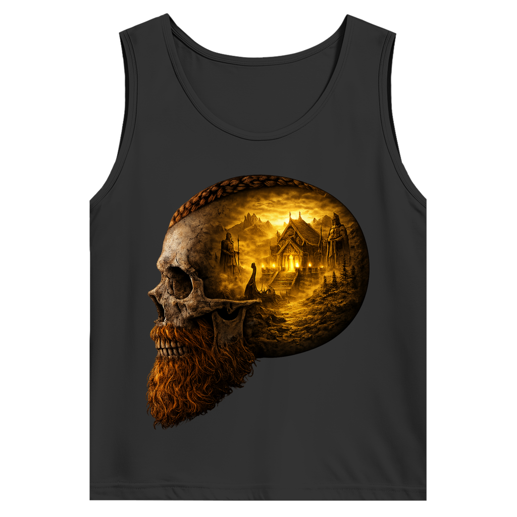 Herren Basic Tank Top Norse-Landschaft im Schädelfreien Raum gelb