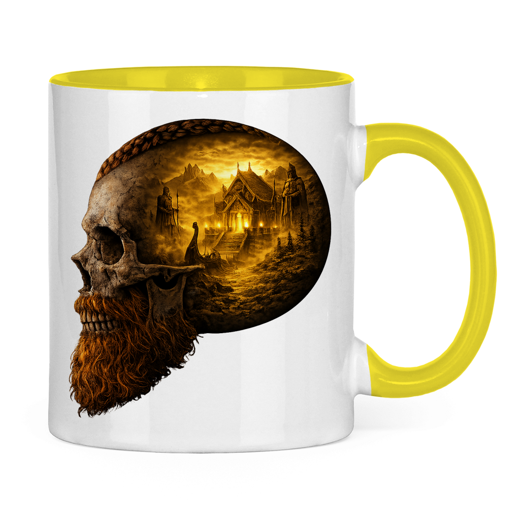 Tasse zweifarbig Norse-Landschaft im Schädelfreien Raum gelb