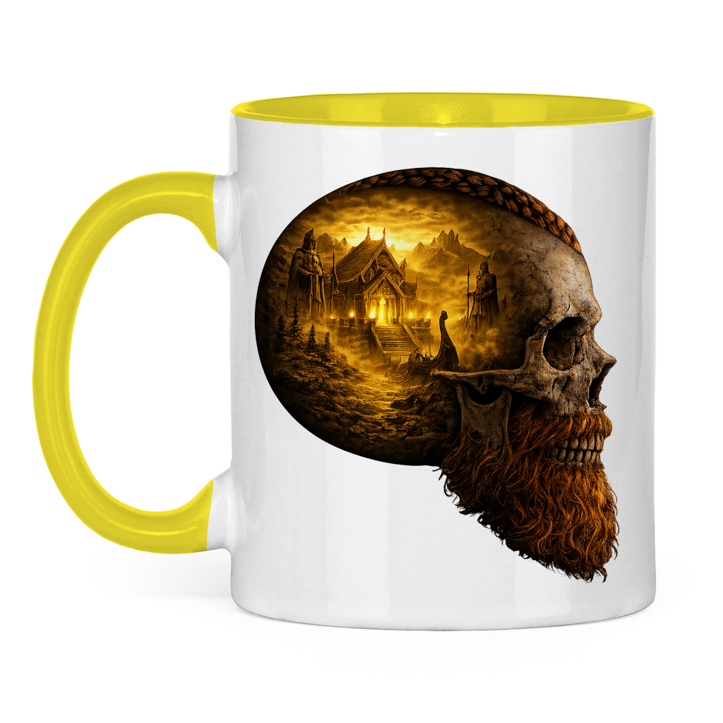 Tasse zweifarbig Norse-Landschaft im Schädelfreien Raum gelb