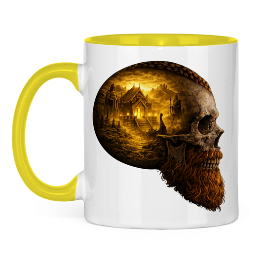 Tasse zweifarbig Norse-Landschaft im Schädelfreien Raum gelb