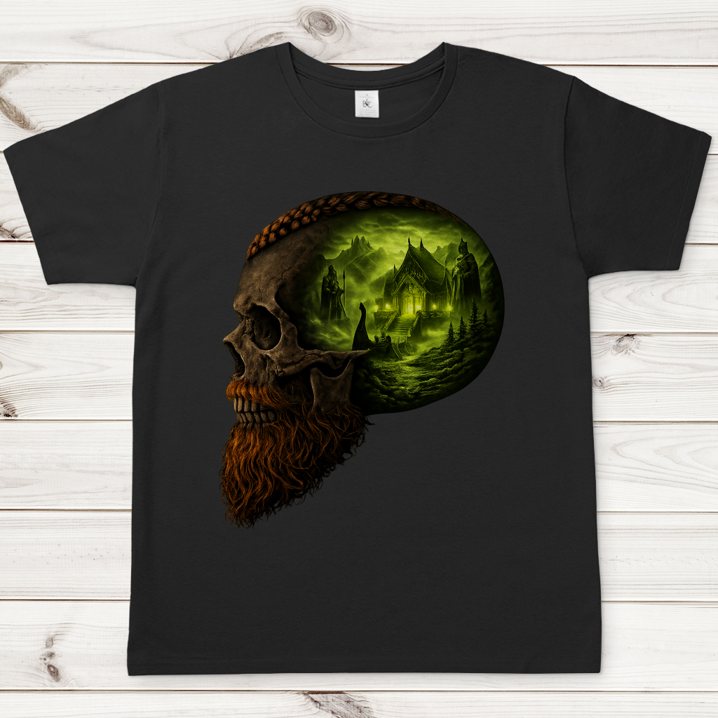 Herren T-Shirt Norse-Landschaft im Schädelfreien Raum grün