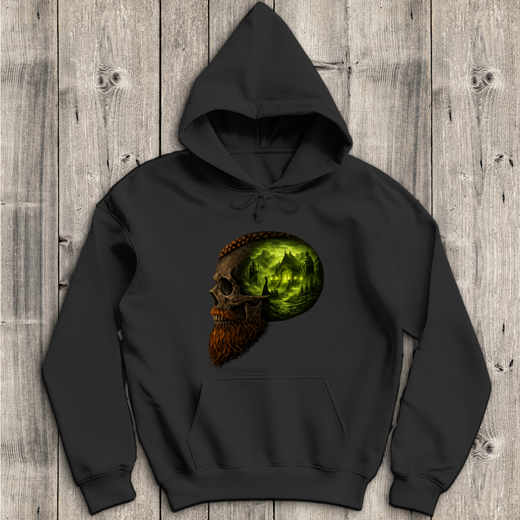 Herren Hoodie Norse-Landschaft im Schädelfreien Raum grün