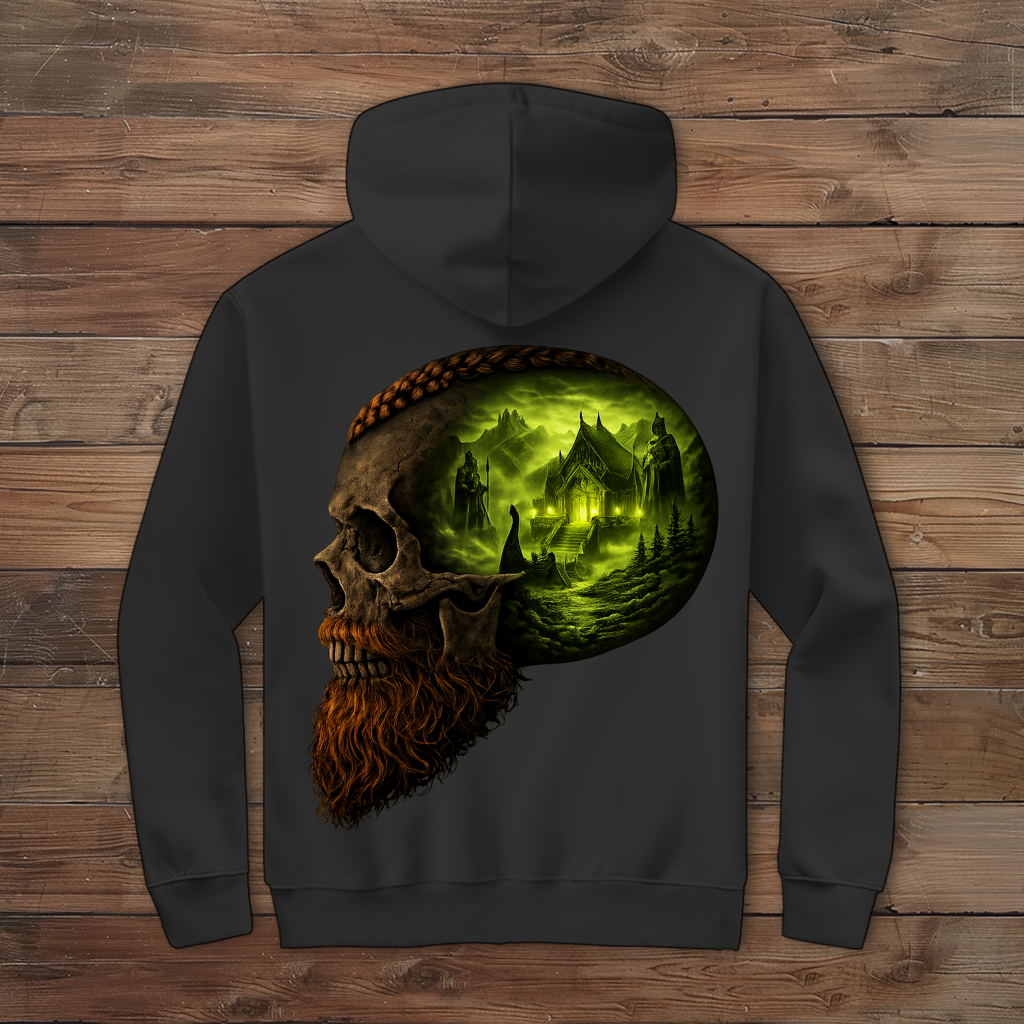 Herren Zipper Hoodie Norse-Landschaft im Schädelfreien Raum grün