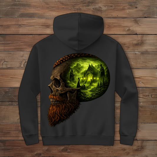 Herren Zipper Hoodie Norse-Landschaft im Schädelfreien Raum grün