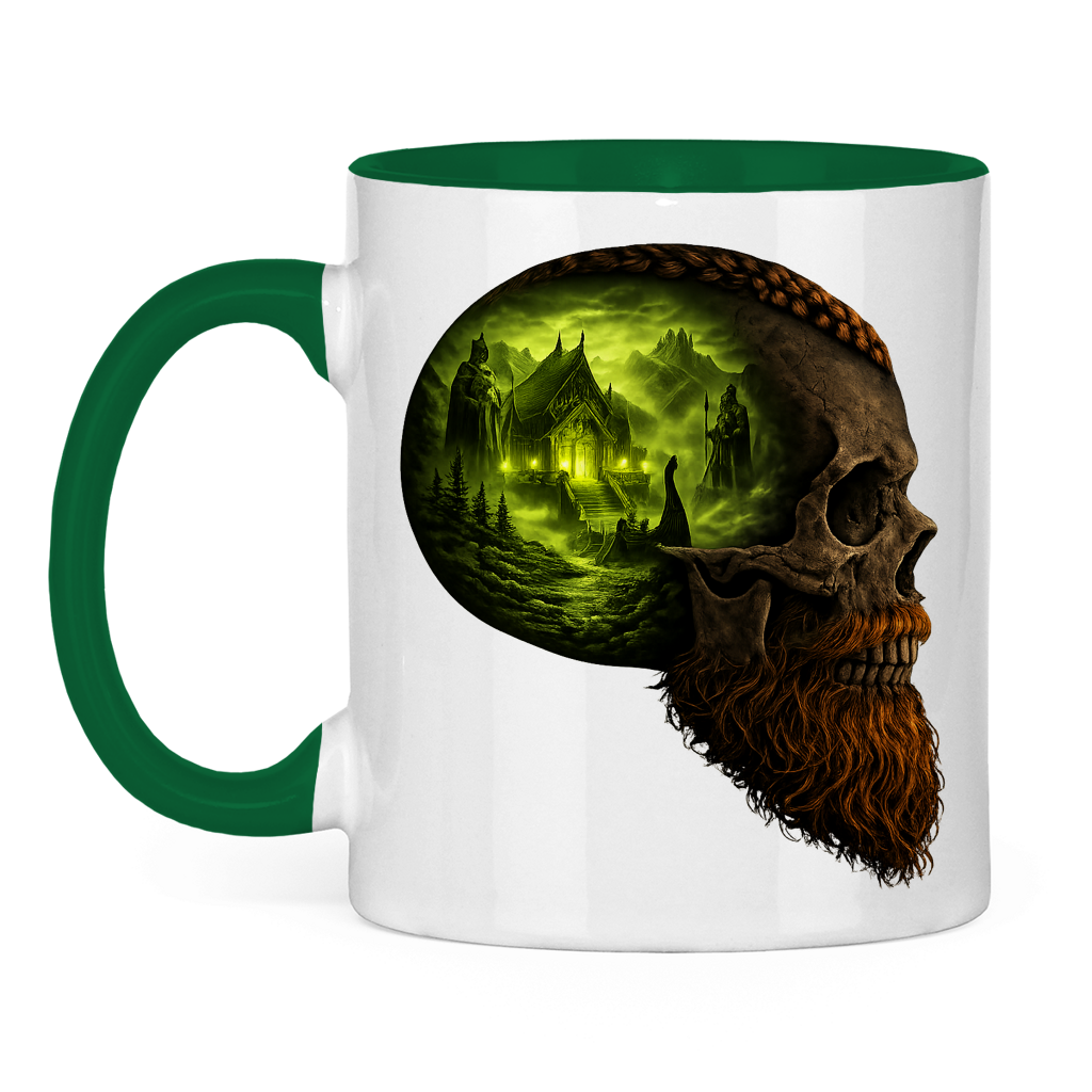 Tasse zweifarbig Norse-Landschaft im Schädelfreien Raum grün