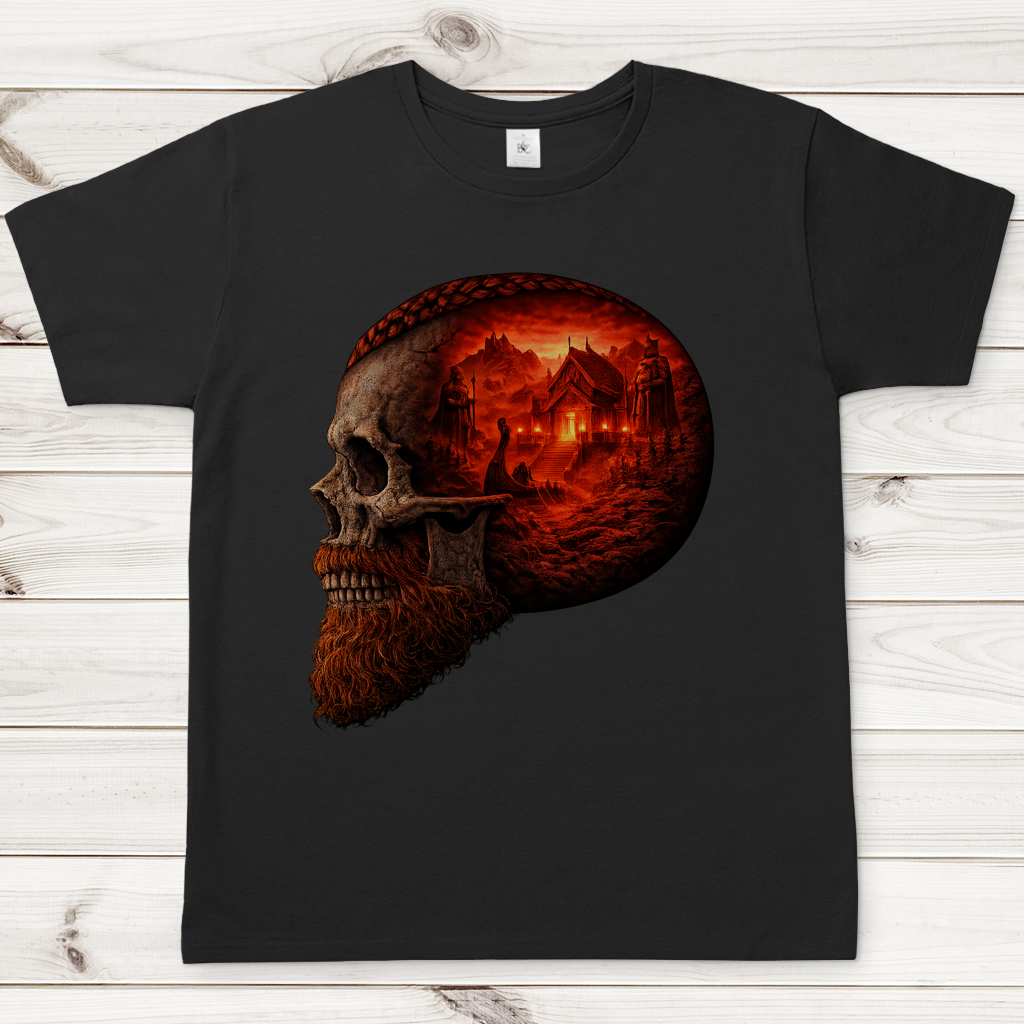 Herren T-Shirt Norse-Landschaft im Schädelfreien Raum rot