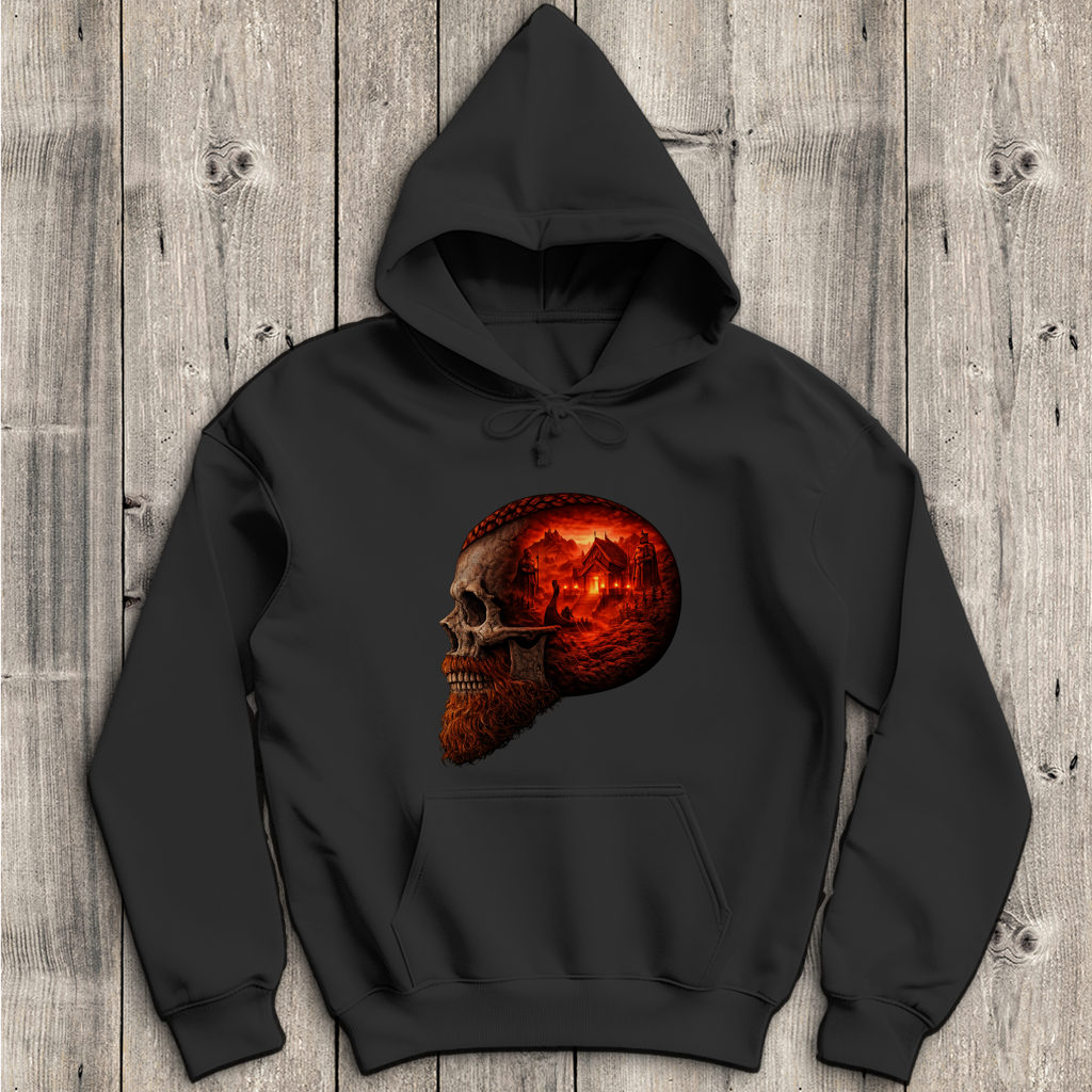 Herren Hoodie Norse-Landschaft im Schädelfreien Raum rot