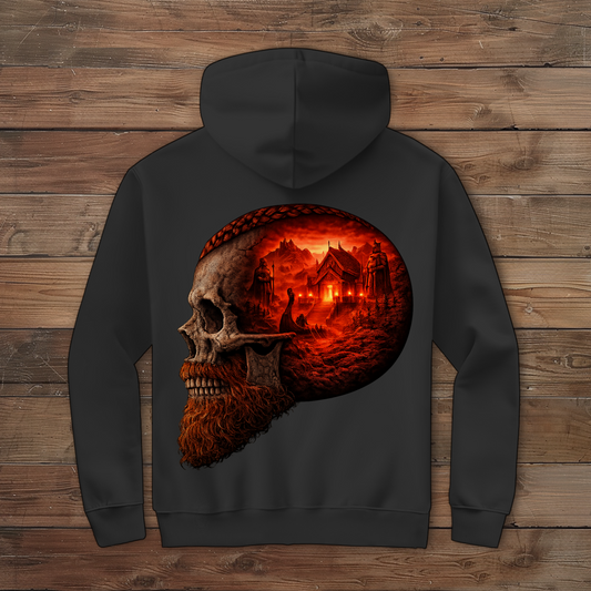 Herren Zipper Hoodie Norse-Landschaft im Schädelfreien Raum rot