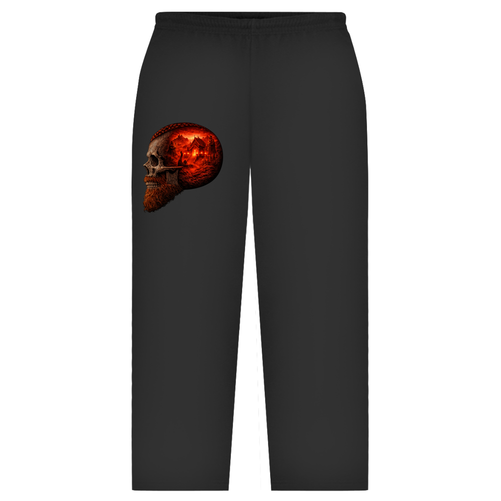 Oversize Sweatpants Norse-Landschaft im Schädelfreien Raum rot