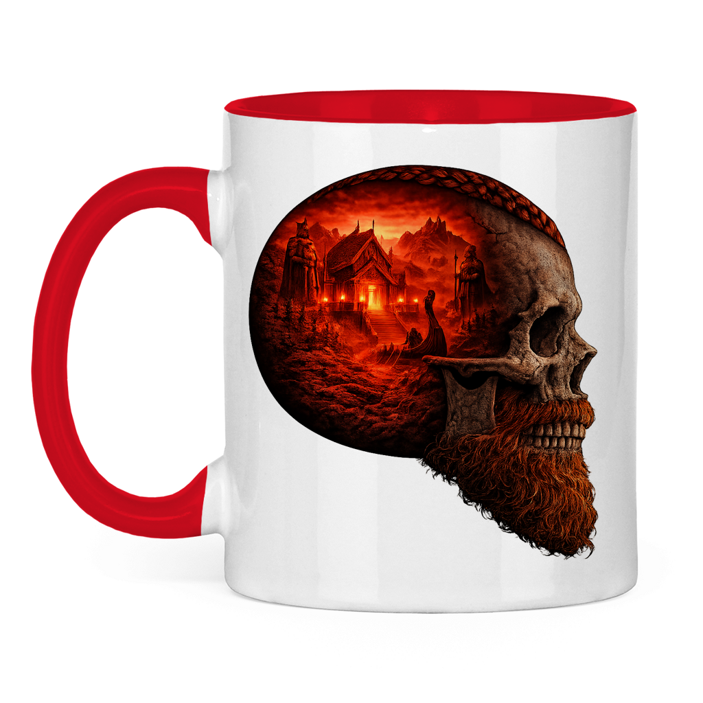 Tasse zweifarbig Norse-Landschaft im Schädelfreien Raum rot