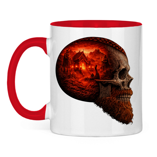 Tasse zweifarbig Norse-Landschaft im Schädelfreien Raum rot