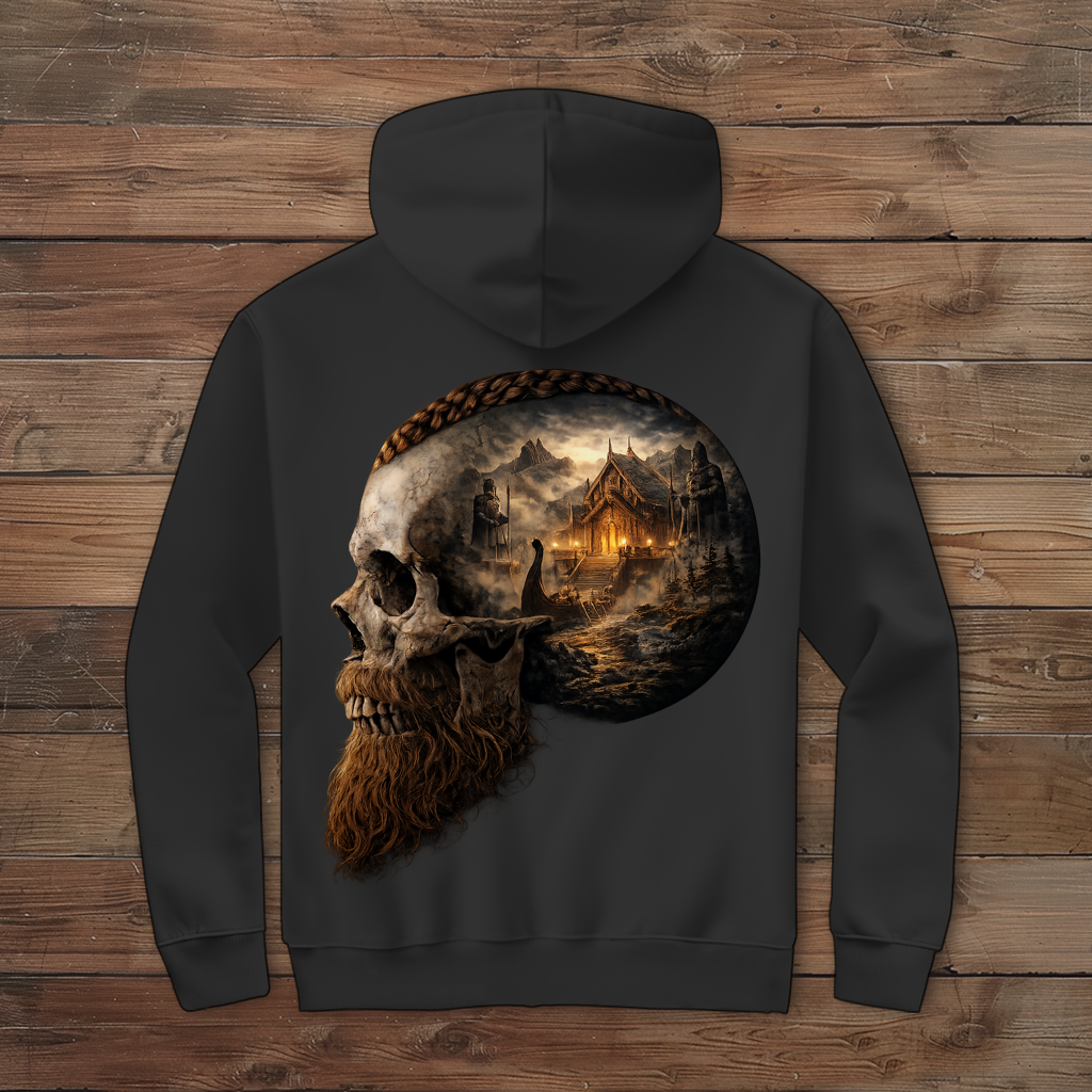 Herren Zipper Hoodie Norse-Landschaft im Schädelfreien Raum