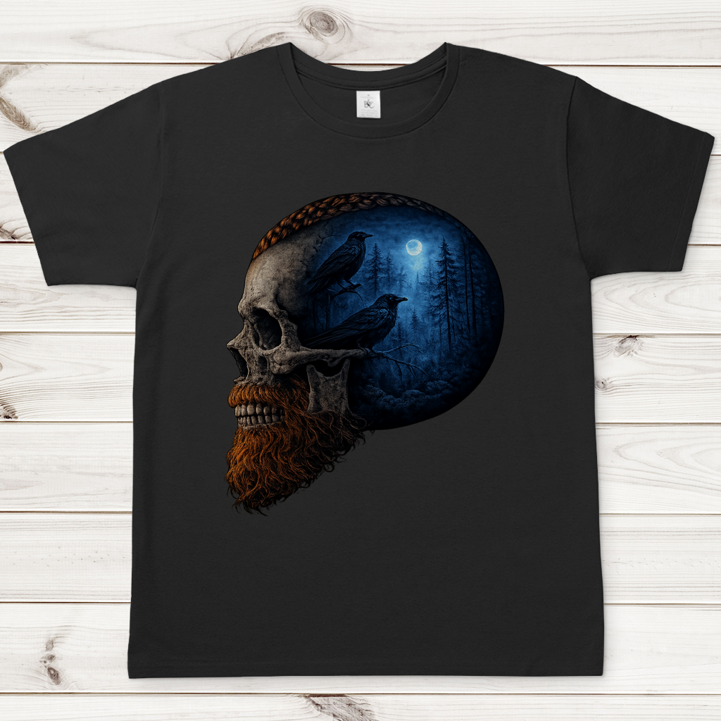 Herren T-Shirt Schädel im Nebelwald blau