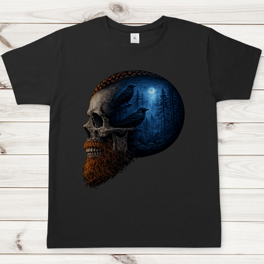 Herren T-Shirt Schädel im Nebelwald blau
