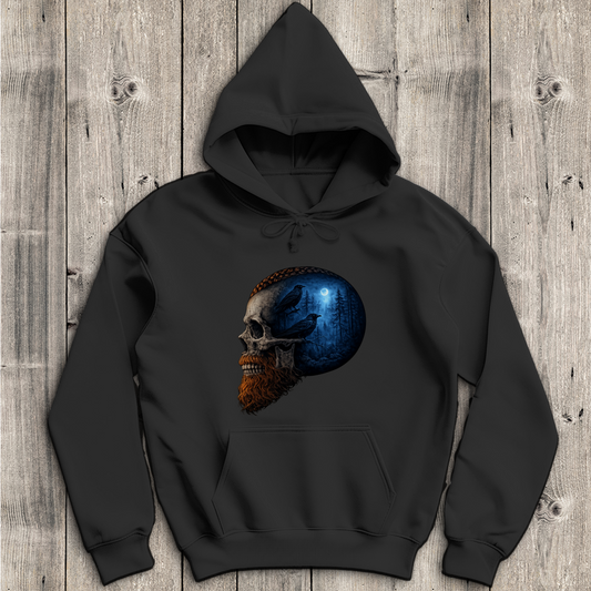 Herren Hoodie Schädel im Nebelwald blau