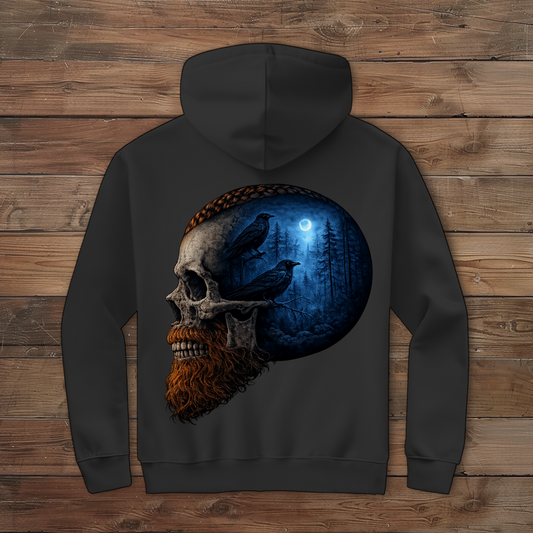 Herren Zipper Hoodie Schädel im Nebelwald blau