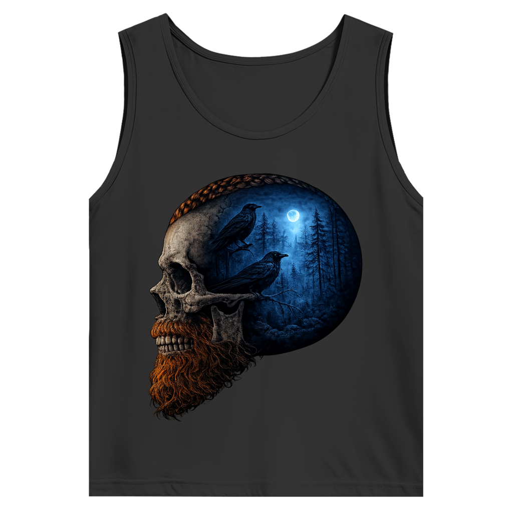 Herren Basic Tank Top Schädel im Nebelwald blau