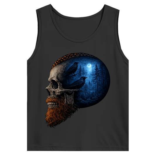 Herren Basic Tank Top Schädel im Nebelwald blau
