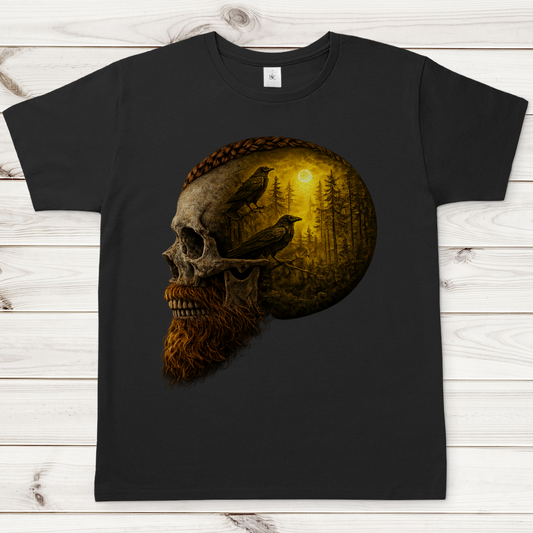 Herren T-Shirt Schädel im Nebelwald gelb