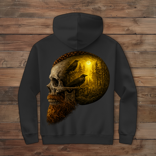 Herren Zipper Hoodie Schädel im Nebelwald gelb