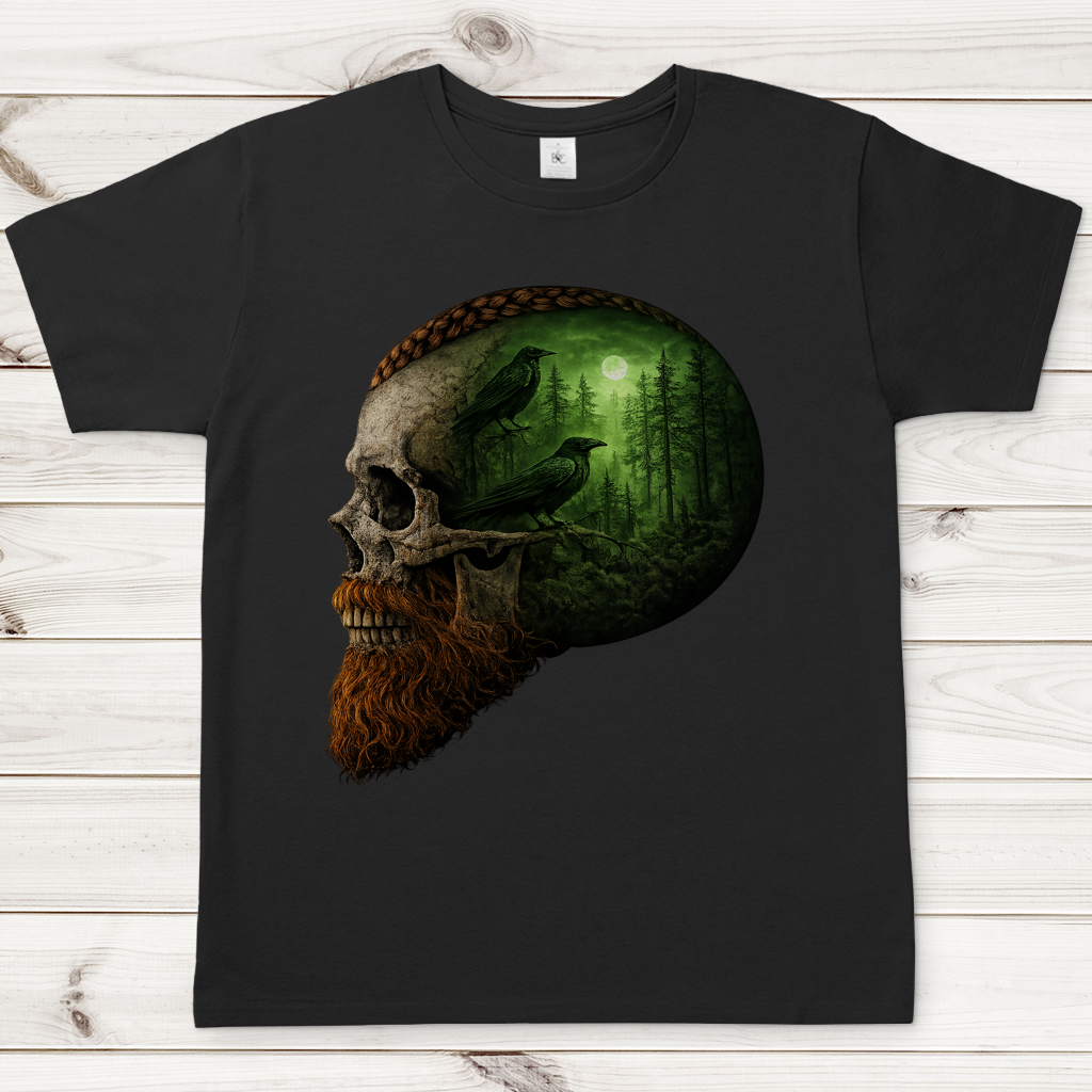 Herren T-Shirt Schädel im Nebelwald grün