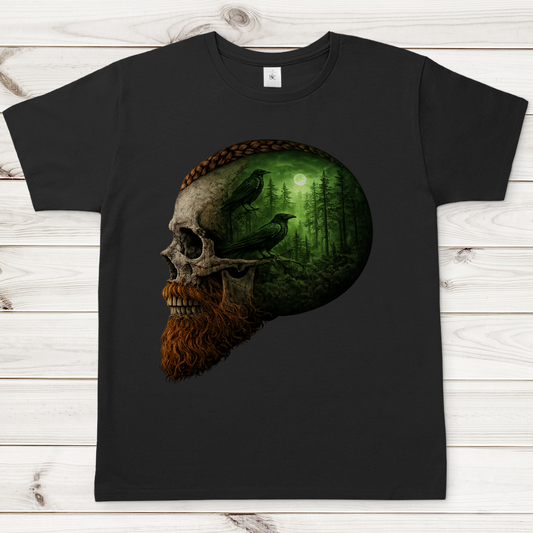 Herren T-Shirt Schädel im Nebelwald grün