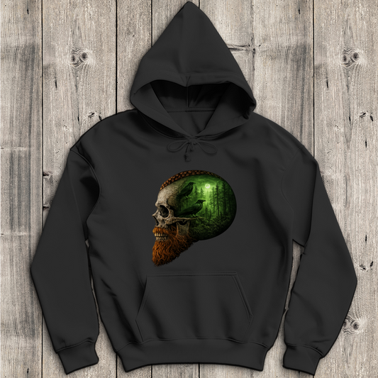 Herren Hoodie Schädel im Nebelwald grün