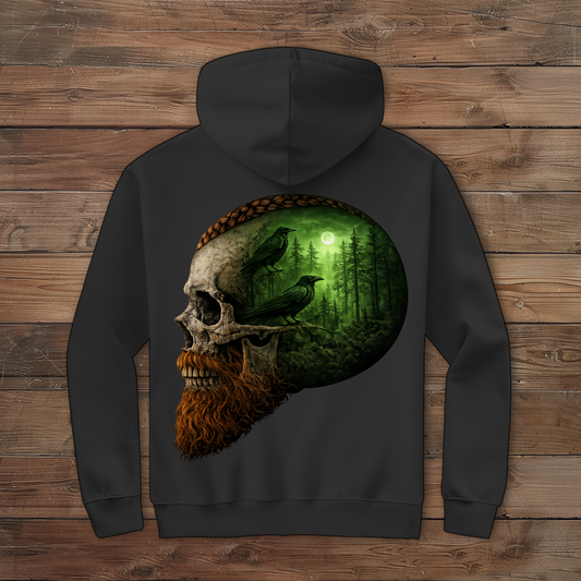 Herren Zipper Hoodie Schädel im Nebelwald grün