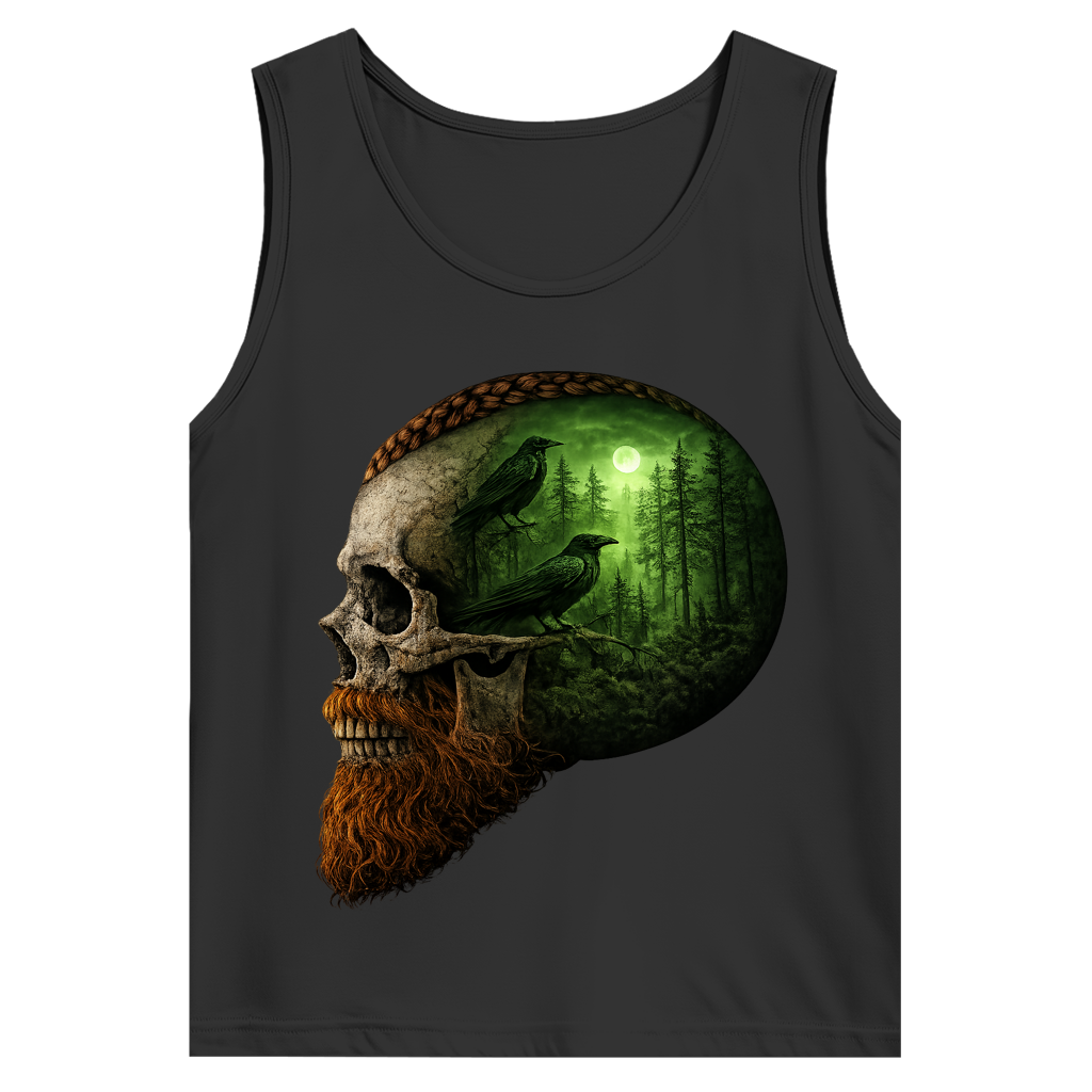 Herren Basic Tank Top Schädel im Nebelwald grün