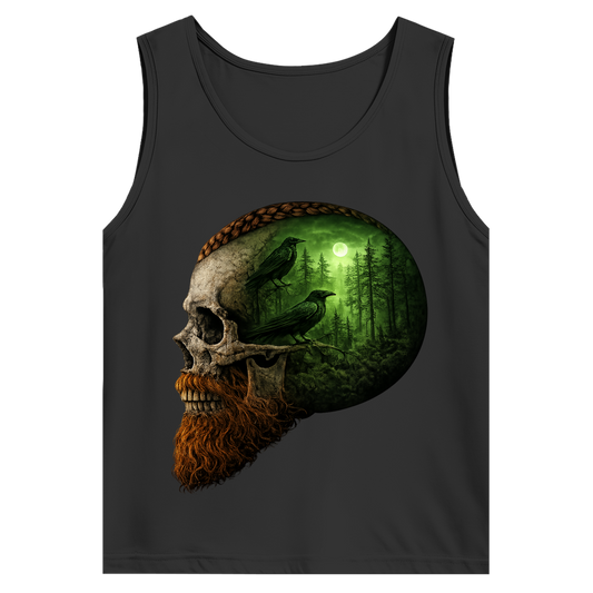 Herren Basic Tank Top Schädel im Nebelwald grün
