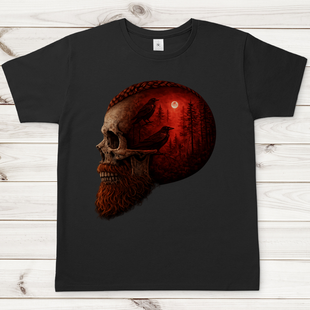 Herren T-Shirt Schädel im Nebelwald rot