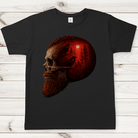 Herren T-Shirt Schädel im Nebelwald rot