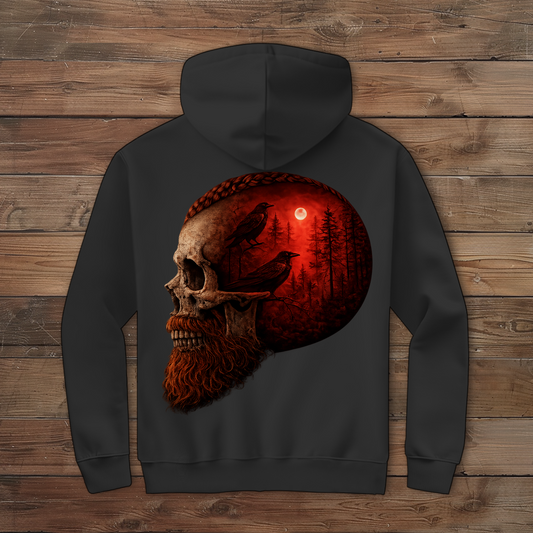 Herren Zipper Hoodie Schädel im Nebelwald rot