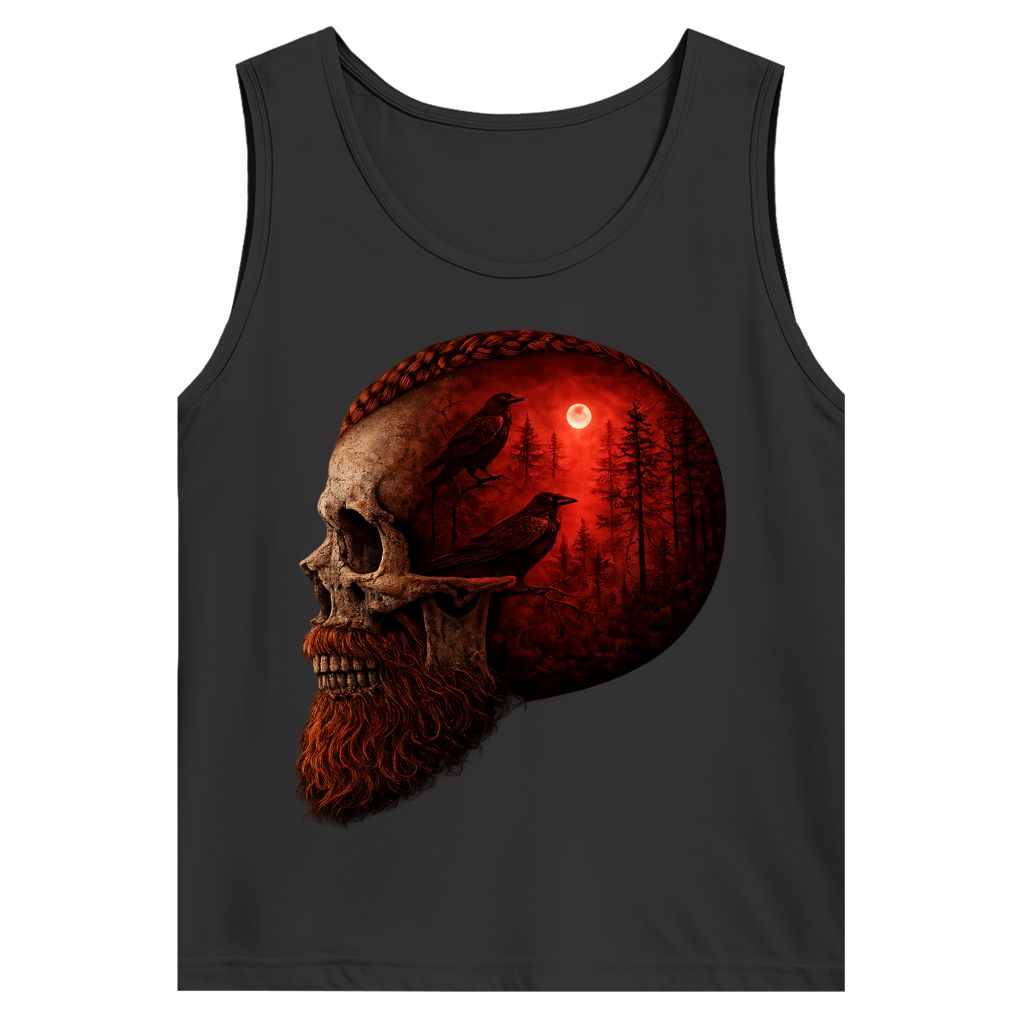 Herren Basic Tank Top Schädel im Nebelwald rot