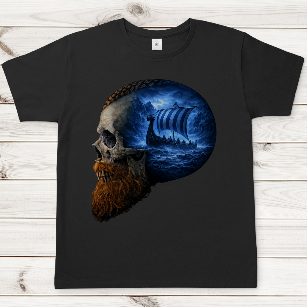 Herren T-Shirt Vikinger im Schädelmeer blau