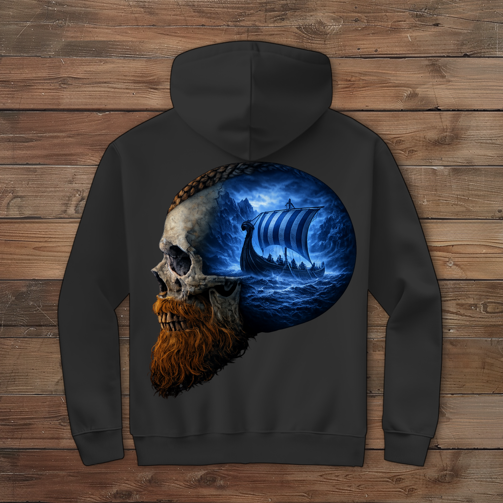 Herren Zipper Hoodie Vikinger im Schädelmeer blau