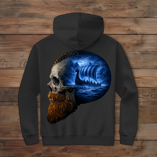 Herren Zipper Hoodie Vikinger im Schädelmeer blau