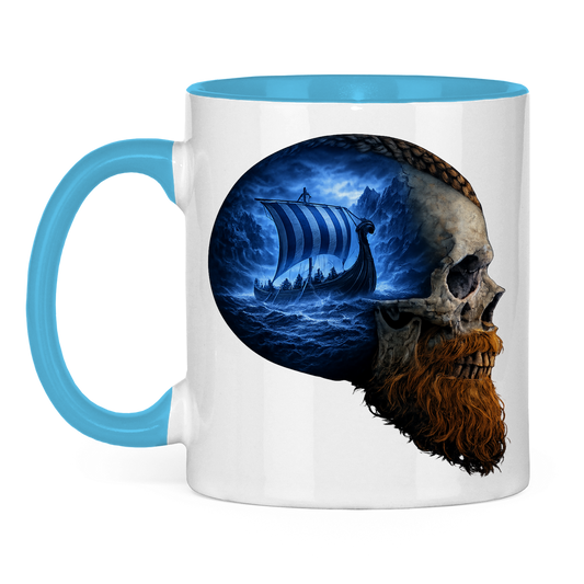Tasse zweifarbig Vikinger im Schädelmeer blau