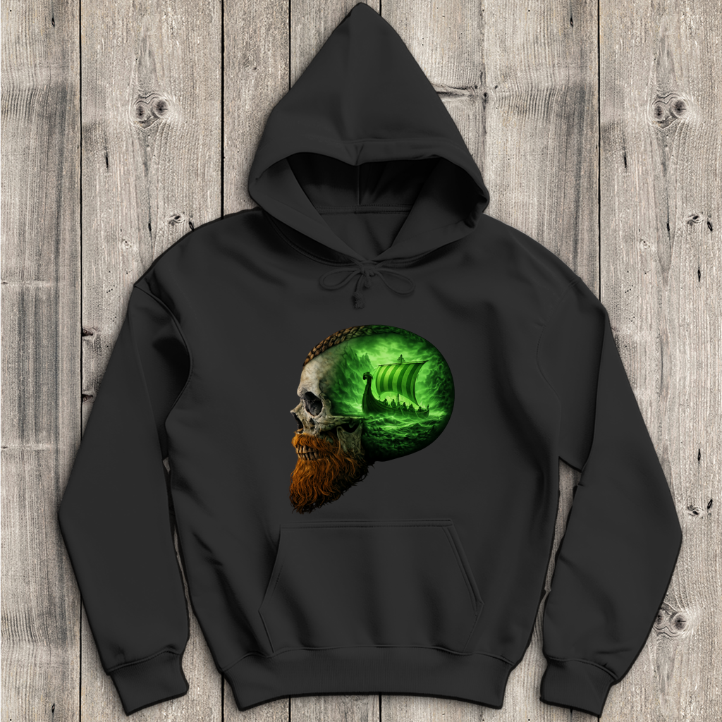 Herren Hoodie Vikinger im Schädelmeer grün