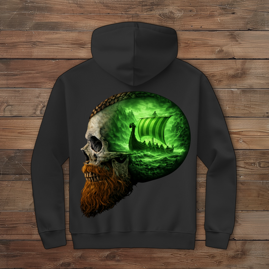 Herren Zipper Hoodie Vikinger im Schädelmeer grün