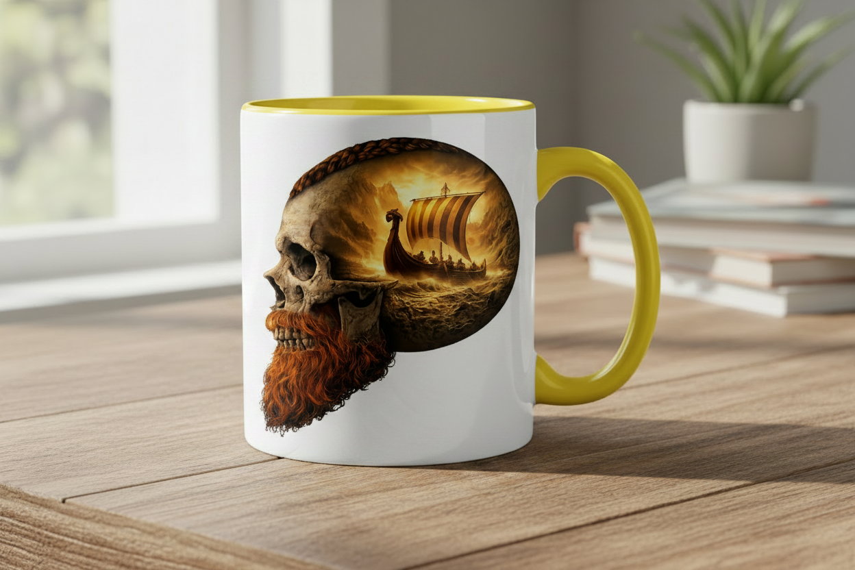 Tasse zweifarbig Vikinger im Schädelmeer