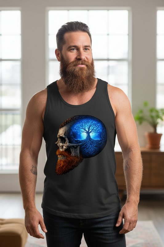 Herren Basic Tank Top Leuchtender Baum im Schädelinneren blau