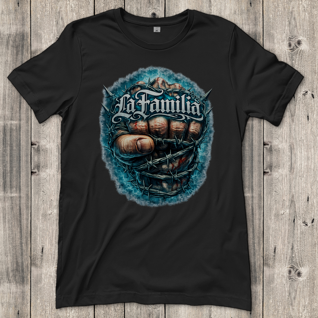 Damen T-Shirt Blutige Faust und barbed Wire