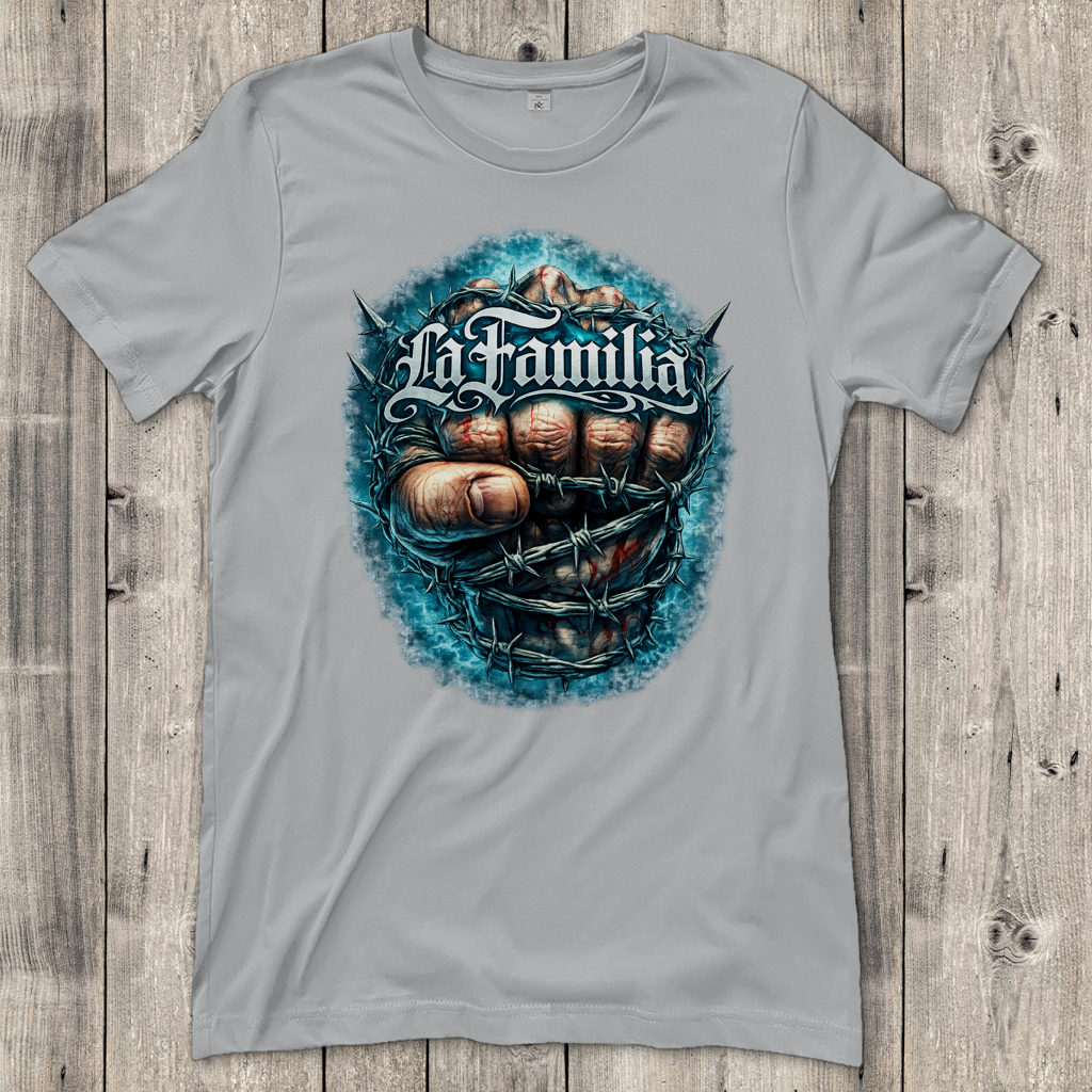 Damen T-Shirt Blutige Faust und barbed Wire