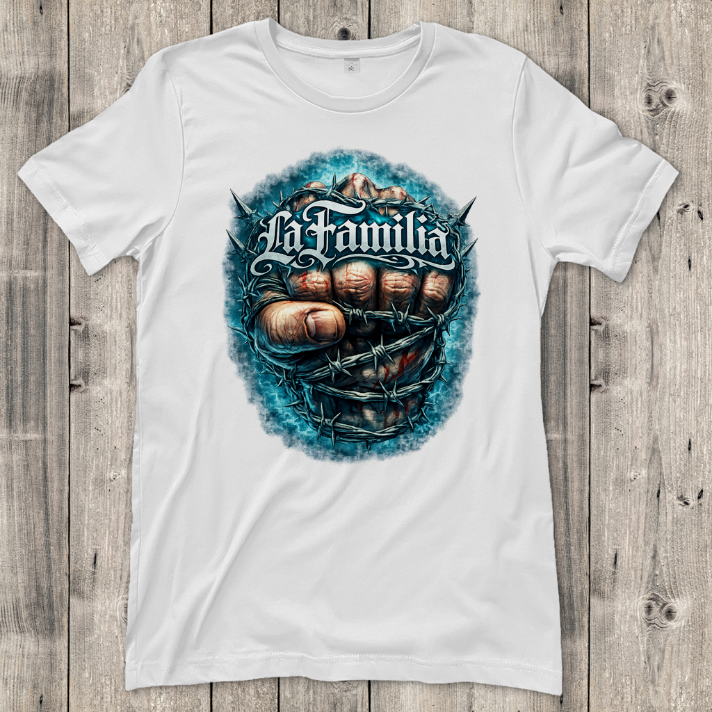Damen T-Shirt Blutige Faust und barbed Wire