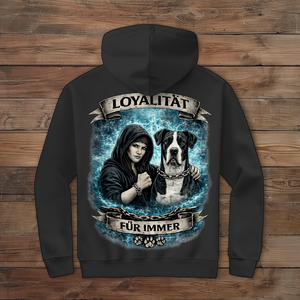 Damen Zipper Hoodie La Familia für immer mit Deutsche Dogge