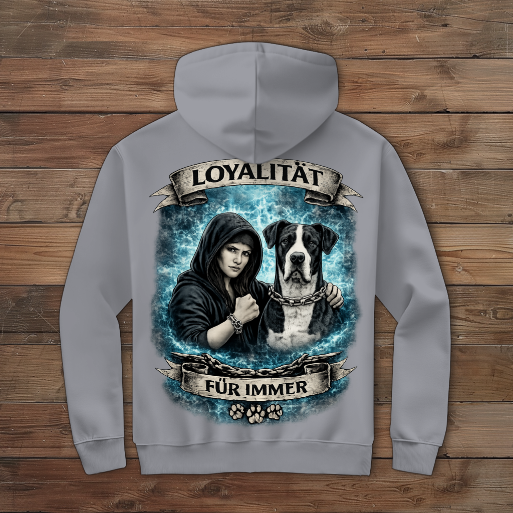 Damen Zipper Hoodie La Familia für immer mit Deutsche Dogge