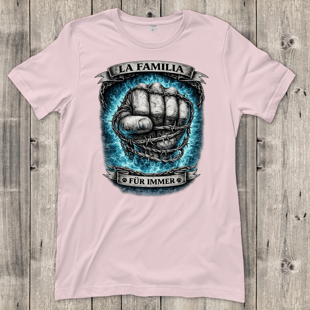 Damen T-Shirt La Familia für immer mit Deutsche Dogge