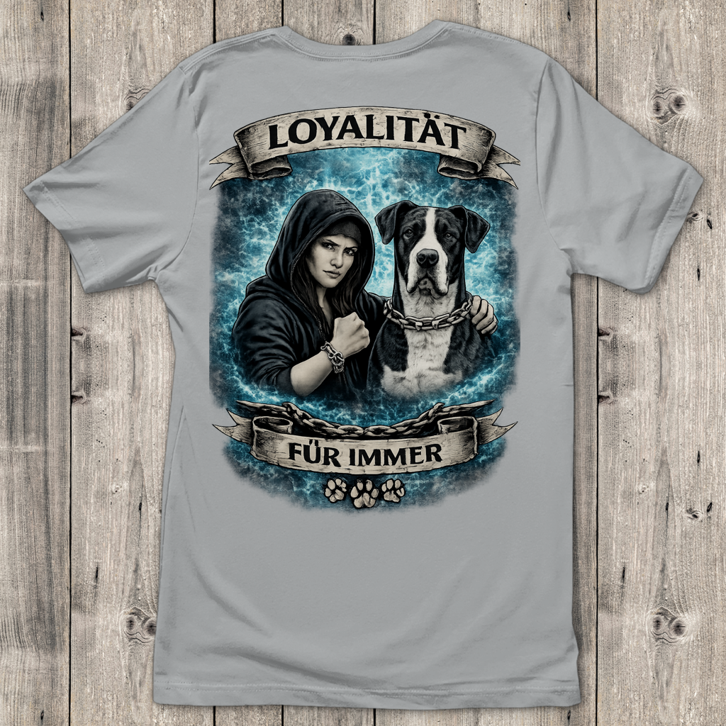 Damen T-Shirt La Familia für immer mit Deutsche Dogge