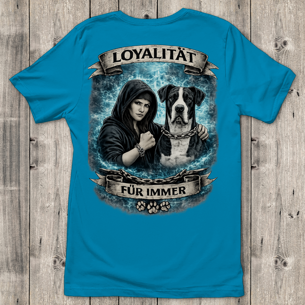 Damen T-Shirt La Familia für immer mit Deutsche Dogge